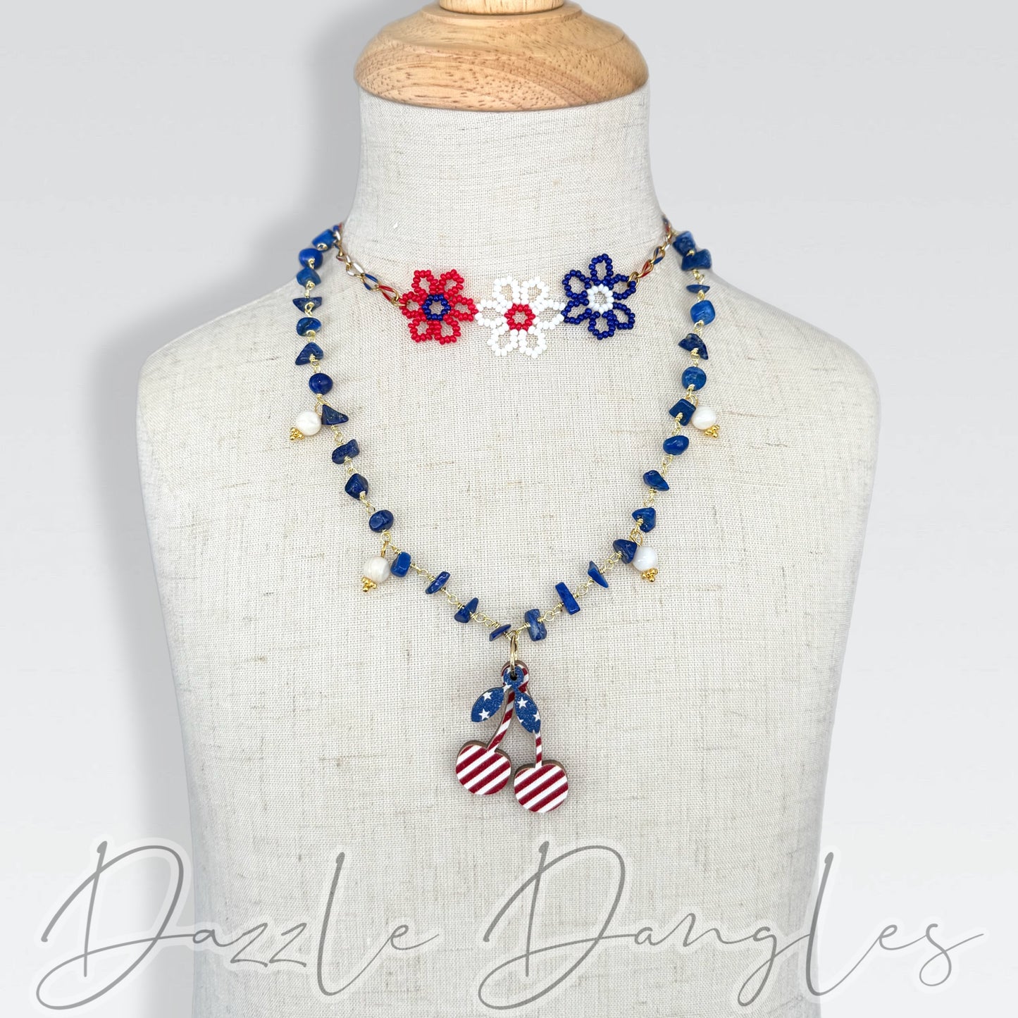 Cherries Flag Necklace 14-16”