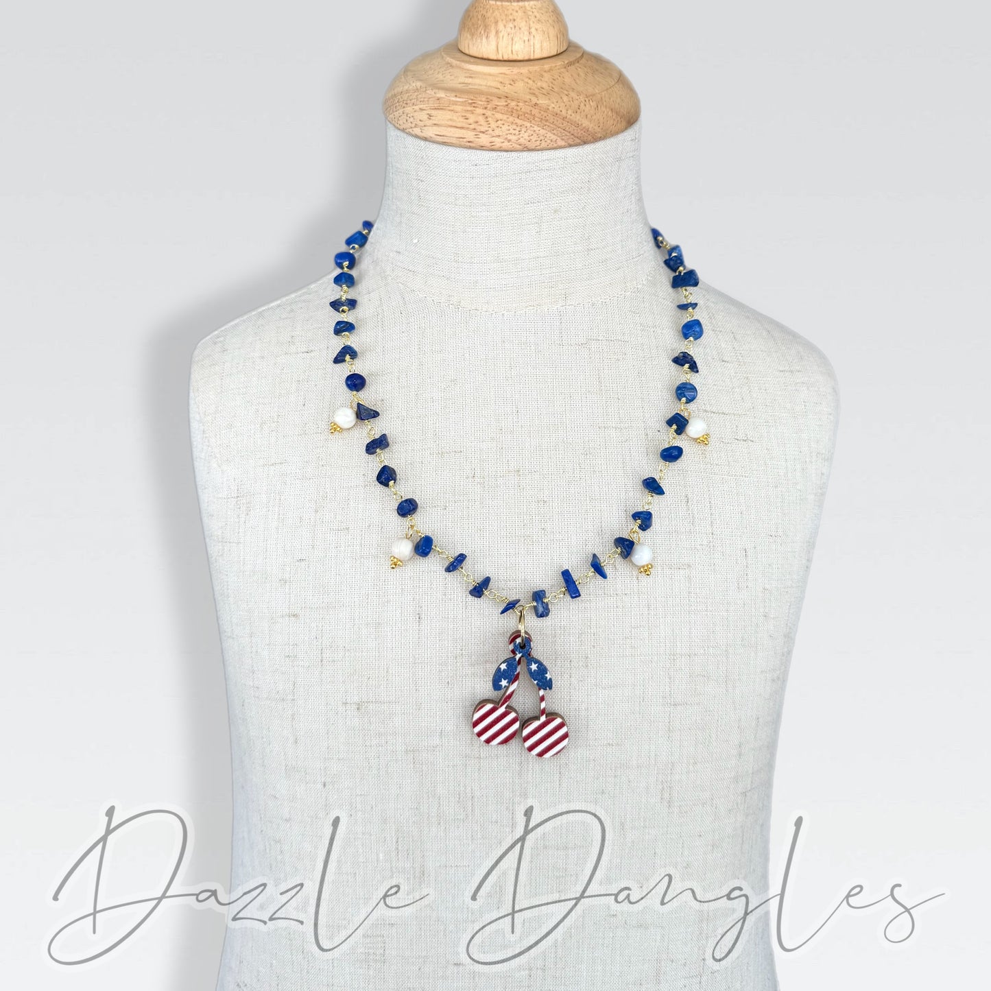 Cherries Flag Necklace 14-16”