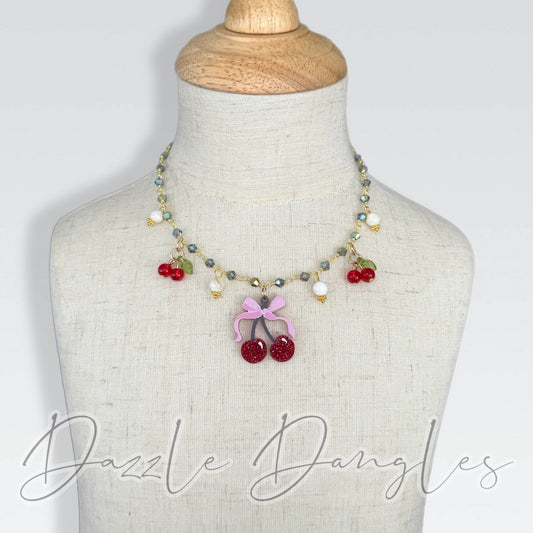 Cherries & Bows Necklace 14”