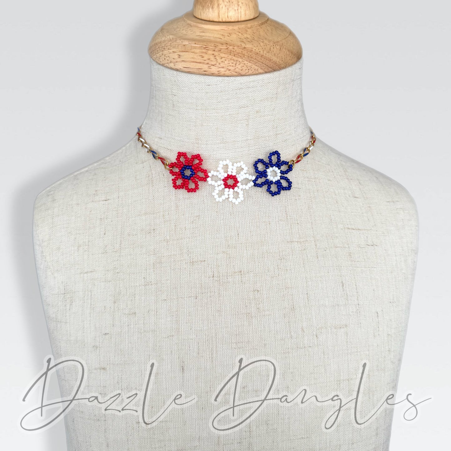 Beaded RWB flowers KIDS choker style