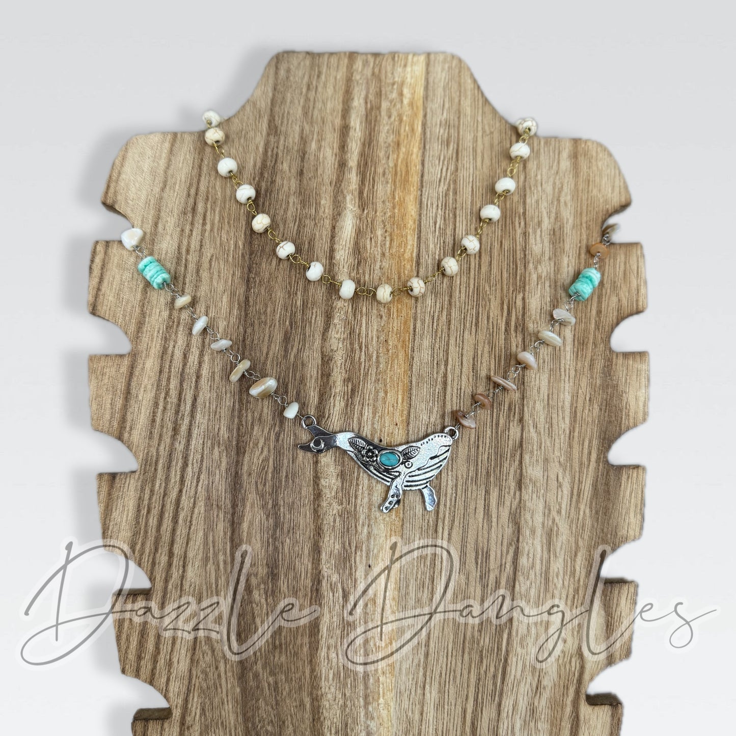 Turquoise Stone Chip Whale Necklace