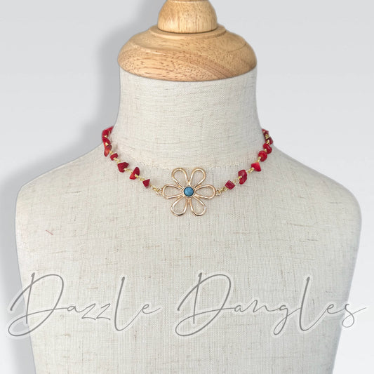 Flower Stone Chip Necklace 12”-14”